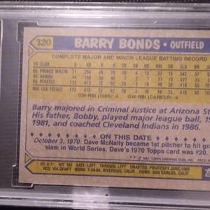 1987 gem Mint topps BARRY BONDS ROOKIE card